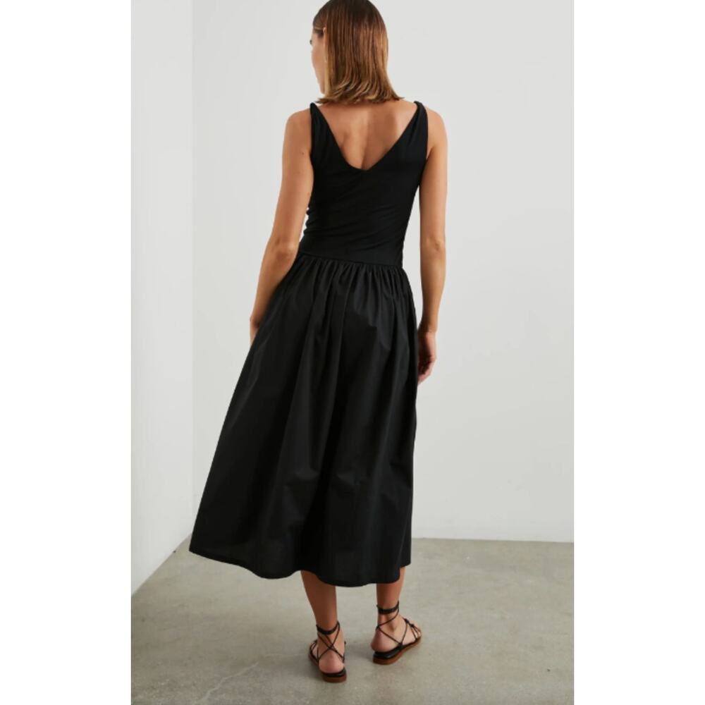 Rails Franca Dress Black XS Pockets Sleeveless Midi Drop Waist V Neck Poplin LBD - Picture 4 of 9